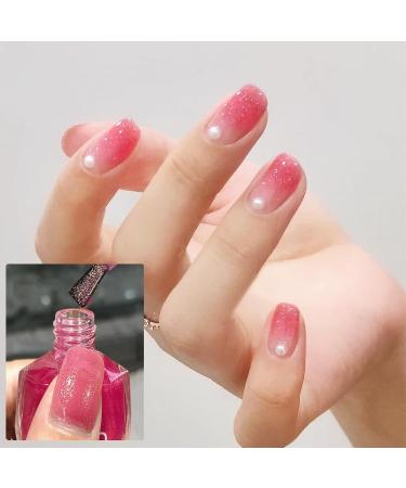 Pink Nail Polish Nail Varnish Shimmer Glitter Quick Dry Breathable French Manicure Natural Elegant Pearl Bright Pink Hot Pink Non-toxic No UV Needed Nail Polish for Woman Home DIY Nail Art Gift - Buy Online on SooperMarket.com