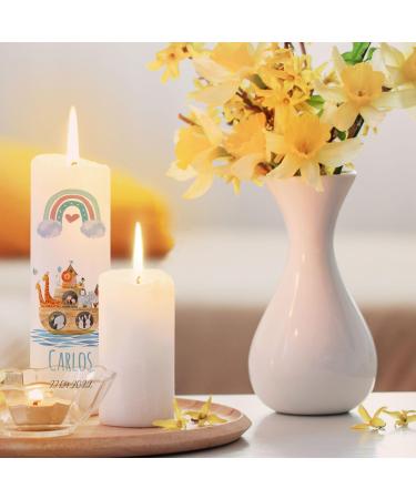 Personalized Gravure Printed Baptism Candle | Ark Rainbow Design | High-Quality Christening Gift for Boys & Girls | 250/80 mm Blue - Buy Online on SooperMarket.com