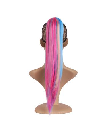 MapofBeauty 20 Inch/50cm Charm Long Straight Hair Colorful Gripper Ponytail (Light Gold/Wathet/Pink)