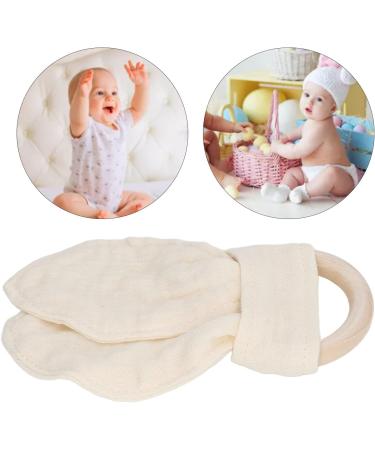 Alomejor Baby Wooden Teething Ring - Soothing Cotton Gauze Handle Ears Design Beige - Safe & Natural Infant Relief - Buy Online on SooperMarket.com