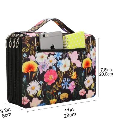 YZK 200 Slots Colored Pencil Case-Twill Oxford Pencil Holder with Zipper Closure Colored Pencil Orangizer for Watercolor Pens or Makers Large Capacity Pencil Case for Artist or Student (Black Flower) A Black Flower 200 Slots - Buy Online on SooperMarket.com