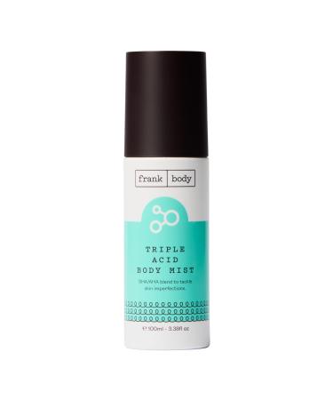 frank body Triple Acid Body Mist | Vegan Cruelty Free AHA/BHA Treatment | Tackle KP & Body Breakouts with Glycolic Acid & Salicylic Acid | 3.38 fl oz / 100 mL