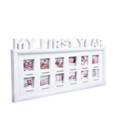 My First Year Photo Moments Newborn Keepsake Frame 12 Months Photo Frames Mothers Day Accessory Gifts Baby Milestone Nursery Dcor ( White )