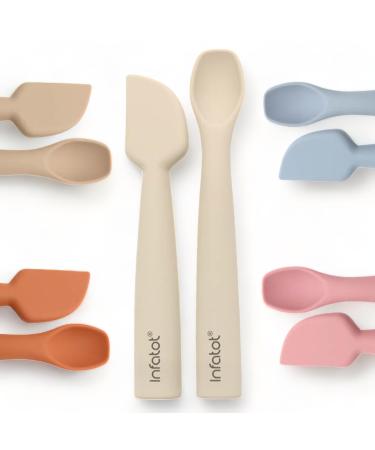 Infatot Baby Weaning Spoons Set - Perfectly Sized Weaning Cutlery - Silicone Baby Spoons 4 Months - Baby Feeding Spoons Baby Stuff Infant Self Feeding Spoons for Baby - Cream