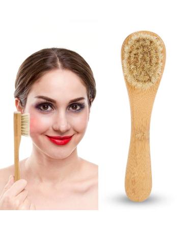 Facial Brush Face Dry Brush Exfoliating Cleaning Skin Facial Dry Brushing Scrubber with Ergonomic Wooden Handle