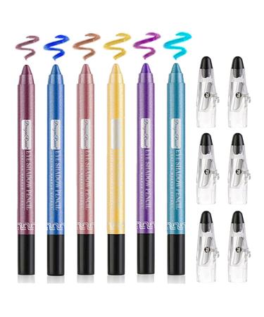 Go Ho 6 PCS Shimmer Cream Eyeshadow Sticks Eye Brightener Stick Highlighting Eyeshadow Stick Soft & Smooth Shimmer Colorful Pencil With Sharpener Easy to Color Eye Makeup Set 2