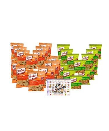AETN Creations Low-Calorie Snack Pack of 30-15 Cheddar Bites 15 Sour Cream and Chive Flavoured Slim Fast Crisps plus AETN Fridge Magnet and Meal Planner