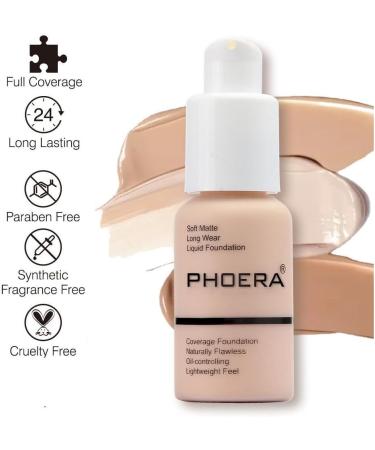 Phoera Full Coverage Foundation 2PCS 104 BUFF BEIGE - 30ml Long Lasting Oil Control Concealer for Flawless Skin - Buy Online on SooperMarket.com