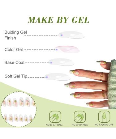24PCS Medium Almond Glossy Flower Press On Nails - Green & White Spring Nail Decoration - Fake Nails with Glue - Women's Manicure - Buy Online on SooperMarket.com