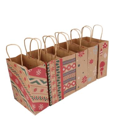KOMBIUDA 12 Pcs Christmas Party Bag Christmas Print Kraft Bags Holiday Paper Gift Bags Christmas Bags Paper Packaging Bags Printed Paper Bag Christmas Tote Bags Candy Bag Printing