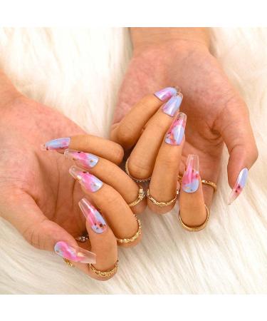 Sethexy Long Purple Ballerina Nails | Bling Coffin Gradient Acrylic Tips | 24 St Glossy Sparkle Fingernails for Women and Girls - Buy Online on SooperMarket.com