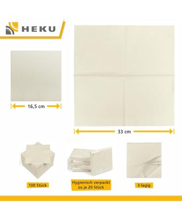 Buy HEKU 100 Cream Napkins | 3-Layer 33x33cm | Highly Absorbent & Stylish | Perfect for Events & Gastronomy | Practical 5-Pack - International Shipping Available - Buy Online on SooperMarket.com
