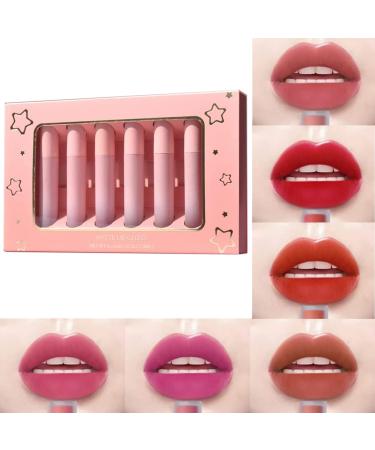 Colored Liquid Lipstick Set 6 Colors Velvet Matte Nude Pink Lipstick Tube Waterproof Long Lasting Non-stick Cup Lip Gloss Kit Vivid Colors High Pigmented Lip Stain Makeup For Women Valentine's Gift