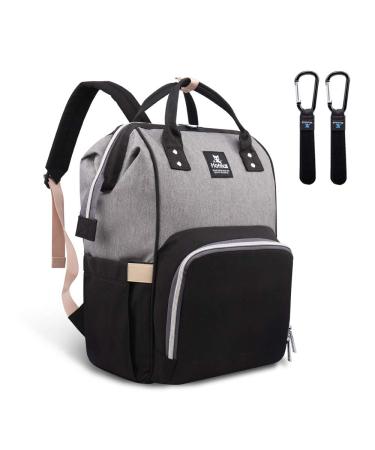 Diaper Bag Backpack, Hafmall Large Baby Diaper Bag with Stroller Hooks, Multifunctional Travel Nappy Bag, Stylish & Waterproof, Gray Black