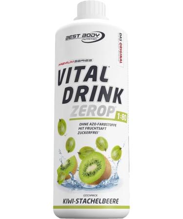 Best Body Nutrition Vital Drink Zerop - KiWi stingberry original beverage concentrate - syrup - sugar -free 1:80 results in 80 liters of finished drink 1000 ml kiwi spiked berry 1 l (1 Pack)