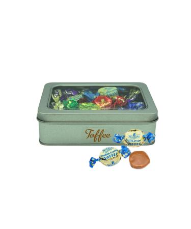 Walkers Toffee Sweets Assorted Flavours and Chocolate Eclairs x 200g Bundle with Silver Window Lid Refillable Tin