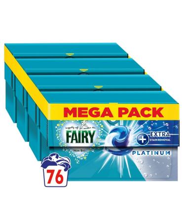 Fairy Non Bio All-in-1 PODS Laundry Detergent Washing Liquid Tablets / Capsules 76 Washes (4x19) With Platinum Extra Stain Removal For Sensitive Skin Unscented 76 Count (Pack of 1)