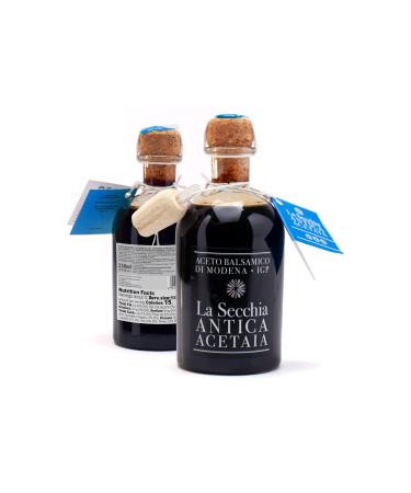 La Secchia-Balsamico-Obessig from Modena IGP "Three Stars" matured in 12 cherry mulberry barrels medium density 250 ml bottle with cork dosing closure traditional balsamic vineegar G.G.A.