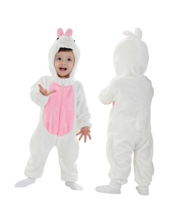 Doladola Baby Boy's Girl's Rompers Animal Hooded Onesie Toddler's Jumpsuits Autumn Winter Outfits 0-3 Months White Rabbit