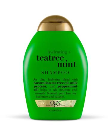 OGX Hydrating + Tea Tree Mint Shampoo, Nourishing & Invigorating Scalp Shampoo with Tea Tree & Peppermint Oil & Milk Proteins, Paraben-Free, Sulfate-Free Surfactants, 13 fl oz