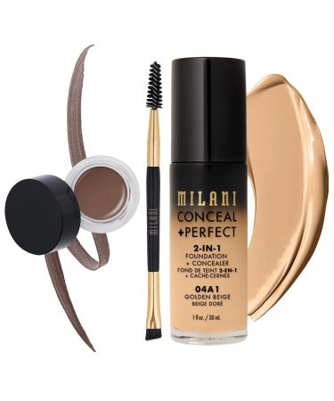 Milani Conceal + Perfect 2-in-1 Foundation + Concealer (Golden Beige) and Stay Put Brow Color (Dark Brown)