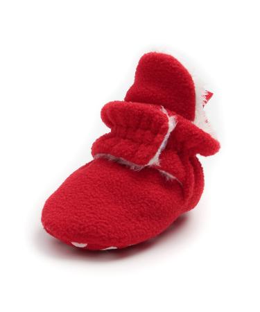 TMEOG Baby Booties Slippers Infant Boots Newborn First Walking Shoes Baby Winter Sock Crib Shoes for Boys Girls 0-18Months 0-6 Months L Red