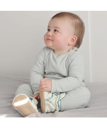 Dotty Fish Cotton Baby Booties with Suede Sole - Teal Fleece Safari Animals, 0-6 Months - Buy Online on SooperMarket.com
