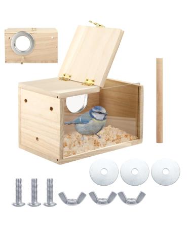 SWEWARM Budgie Nesting Box Wood Bird Breeding Box with Transparent Window Bird Cage Box with Perch Wood Bird Cage House for Lovebirds Finches Parrots Canaries