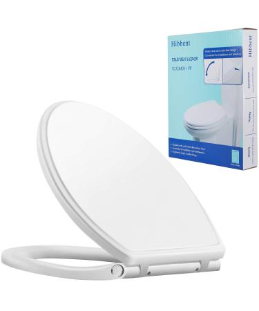 Hibbent Premium One Click Elongated Toilet Seat with Cover(Oval)- Easy Installation and Quick-Release for Easy Cleaning - Stable Hinge Design to prevent shifting - Soft Closed - White Color(Elongated) 18.5'' Elongated White