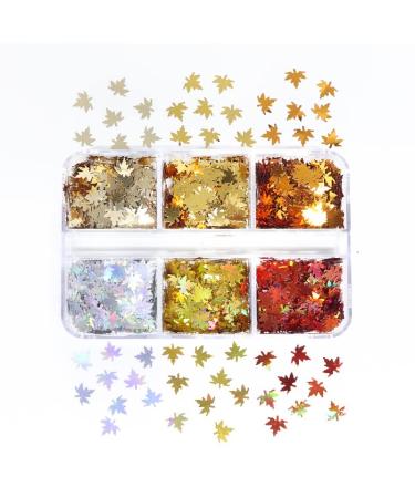 Maple Leaf Nail Glitter Sequins - 3D Holographic Fall Leaves Nail Art Flakes - 6 Colors Laser Autumn Decals for Acrylic Nails - DIY Crafts - Buy Online on SooperMarket.com