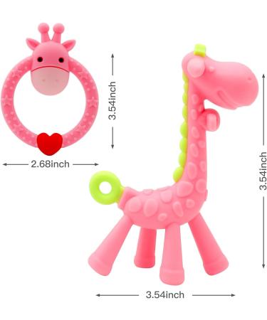 Soothing Giraffe Silicone Baby Teether Toy - Easy to Hold & Clean, Pain Relief for Infant Sore Gums (Pink) - 3 Months - Buy Online on SooperMarket.com