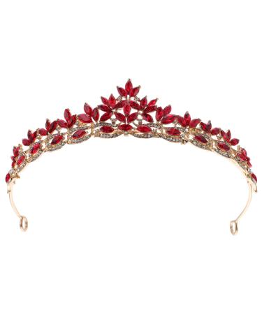Minkissy Wedding Bridal Rhinestone Headpiece Bride Crystal Crown Headband Decoration (White) Red