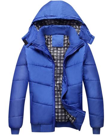Winter Men's Padded Hooded Coat | Blue X-Large Puffer Jacket with Pockets - Buy Online on SooperMarket.com