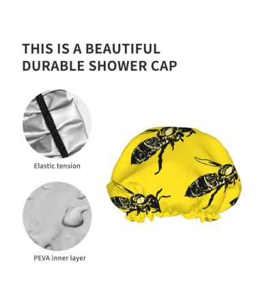 Moslion Bee Shower Cap | Yellow Background Natural Wildlife Design | Reusable Double Layer Hair Cover | Soft Shower Hat for Women | All Hair Lengths | Bumblebee & Honey Bee Print - Buy Online on SooperMarket.com