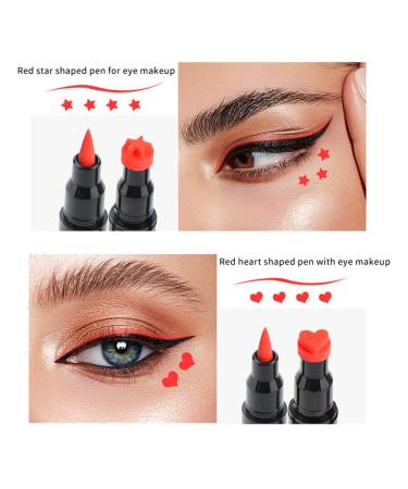 Go Ho 4 PCS Red and Black Liquid Eyeliner Stamp Pen - Waterproof Double-sided Seal Eyeliner Stencils for Long-Lasting, Smudge-Proof Cat Eye Look - Heart Star Moon Flower Design - 2 Red + 2 Black - Buy Online on SooperMarket.com