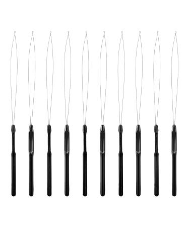 WLLHYF 10 Pieces Hair Extension Loop Needle Threader Pulling Hook Tool Hair Extension Tools Micro Rings Nano Beads Device Tool Styling Accessories for Hair and Feather Extensions