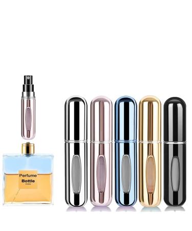 Rosiya Perfume Atomiser pack of 5pcs Perfume Travel Bottle 5ML Refillable Perfume Spray Bottle Easy to Refill Empty Atomiser Bottle for Purse Handbag Pocket and Luggage (Glossy) Glossy Pack of 5