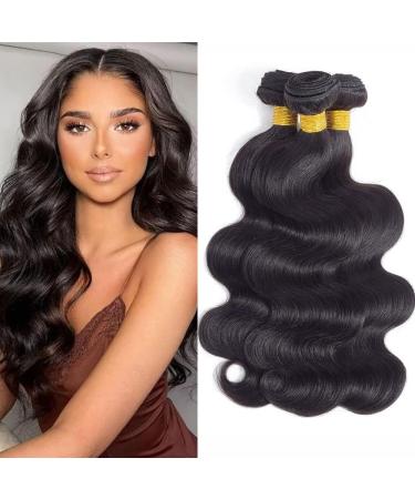 8A Grade Brazilian Body Wave Bundles Virgin Hair 3 Bundles 100% Unprocessed Virgin Brazilian Human Hair Weave Hair Extensions Nature Black Color(16 18 20inch) bun (Hair Bundles)