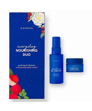 AAVRANI Everday Nourishing Duo - Purifying Oil Cleanser 1oz Hybrid Daily Cleanser Makeup Remover and Moisturizing Hydra-Cream Hydrating Daily Moisturizer