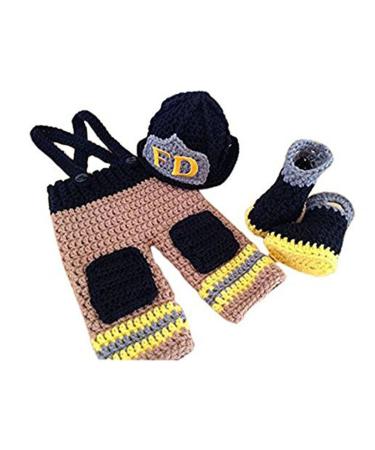 Pinbo Baby Photography Prop Crochet Knitted Firefighter Fireman Hat Pants Shoes