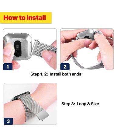 Stainless Steel Bands for Fitbit Versa 3 & Sense - Black Midsize - Buy Online on SooperMarket.com