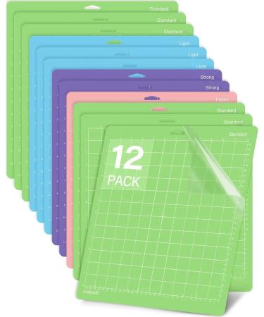 Gwybkq Cutting Mat for Cricut Maker 3/Maker/Explore 3/Air 2/Air/One 12 Pack 12x12 Variety Grip Sticky Pad Replacement Accessories for Silhouette Cricket Card Supplies Standard Light Strong Frabic Variety 12 Pack Variety