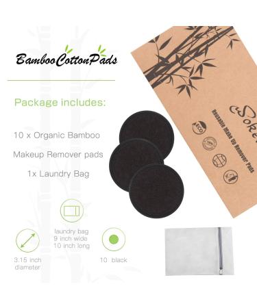 Organic Bamboo Makeup Remover Pads - 10 Pack Black Washable Cotton Rounds with Laundry Bag - Gentle Facial Cleansing Wipes for All Skin Types - Buy Online on SooperMarket.com