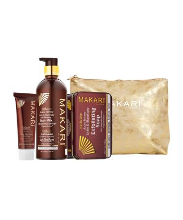 MAKARI Exclusive 3 Piece Skincare Gift Set - Exfoliating Soap Body Milk & Face Cream Formulated with Organiclarine Ideal for All Skin Types Botanical Self Care Kit for Women 3 Piece Gift Set