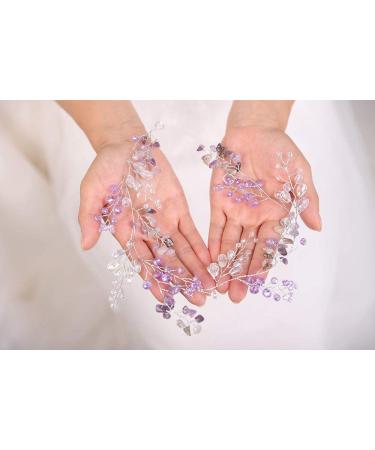 Purple Bridal Wedding Hair Vine - Denifery Natural Stone & Crystal Headpiece - Buy Online on SooperMarket.com