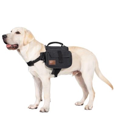 OneTigris Dog Pack for Hiking Camping Travelling Dog Backpack for Hiking Nylon Dog Harness Backpack with Side Pockets for Medium and Small Dogs L Black