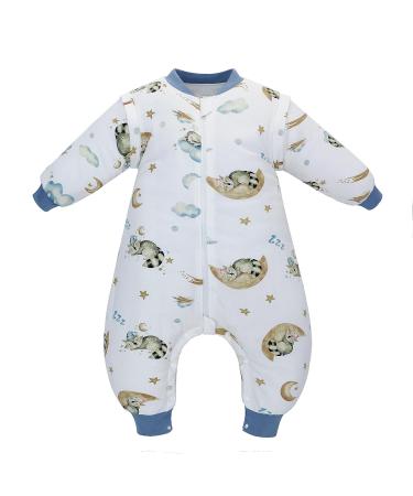Baby Sleep Sack with Legs 100% Cotton Wearable Blanket with Feet Detachable Long Sleeves Baby Sleep Bag with 2-Way Zipper & Buttons Unisex Sleeping Sack for Autumn and Winter 2-3 Years (Magic Cloud M)