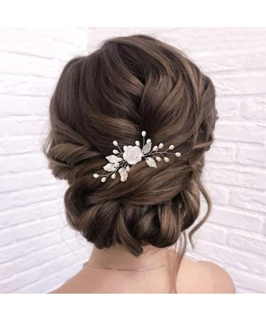 Gorais Flower Bride Wedding Hair Comb | Pearl Bridal Hair Piece | Leaf Hair Accessory for Women/Girls (A-Silver) - Buy Online on SooperMarket.com