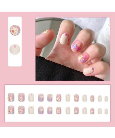 Justotry 24 Pcs Colourful Flower Square Short False Nails - Beige French Daisy Pattern Medium | Nail Glue Included | Squoval Fake Nails for Women - Buy Online on SooperMarket.com