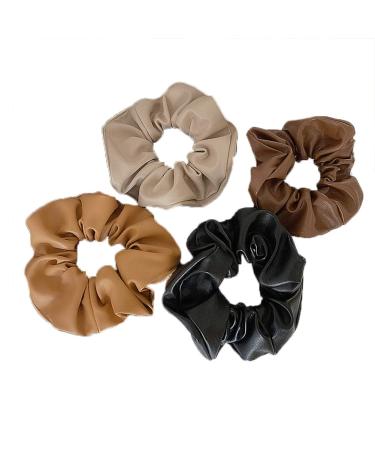 Big Hair Scrunchies for Women Girls 4 Pcs Soft Leather Scrunchies Ponytail Holders for Thick Hair Rubber Bands for Womens Elastic Hair Ties
